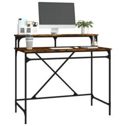 Berkfield Home Desk Smoked Oak 100x50x90 cm Engineered Wood & Iron in Brown - Size: 100 x 50 x 90 cm - thumbnail 4