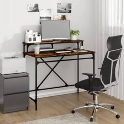 Berkfield Home Desk Smoked Oak 100x50x90 cm Engineered Wood & Iron in Brown - Size: 100 x 50 x 90 cm - thumbnail 2
