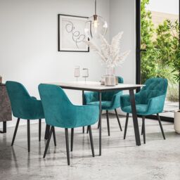 More4Homes Haydon Extending Dining Table & Chairs- White Marble Effect Table Top w Black Legs + Anika Velvet Dining Chair Set Of 4 in Blue - thumbnail 2