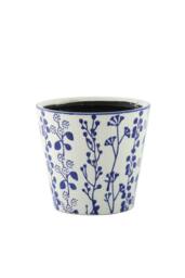 KDMD Hortus White & Blue Perth Floral Pot 19cm H x 20cm Dia