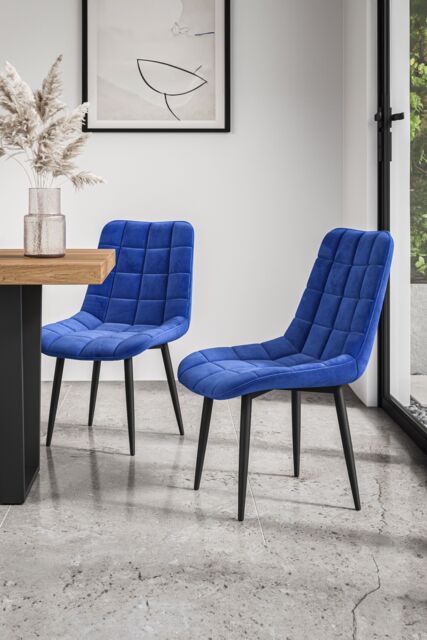 More4Homes Set of 2 Nova Modern Velvet Dining Chair Padded Seat Metal Legs in Blue - image 1