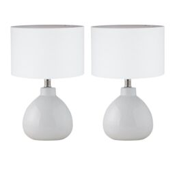 First Choice Lighting Set of 2 Tuscan - White Ceramic Lamps with White Shade - thumbnail 1