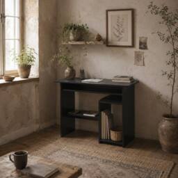 Wyld Haus Moke 80cm Black Corner Desk with Keyboard Tray & Storage Shelves