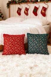 Living and Home Christmas Themed Plush Throw Pillows - Size: 45 cm x 45 cm - thumbnail 2