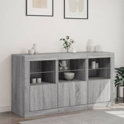 Berkfield Home Sideboard with LED Lights Grey Sonoma 123x37x67 cm - Size: 123 x 37 x 67 cm - thumbnail 3