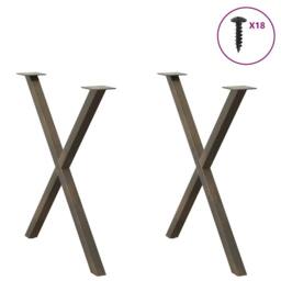 Berkfield Home Modern Dining Table Legs X-Shaped 2 pcs Natural Steel 80x(72-73) in Brown - thumbnail 1