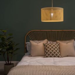 ValueLights Reni Natural Wicker with White Trim Easy Fit Drum Ceiling Lamp Shade - Size: Medium - thumbnail 2