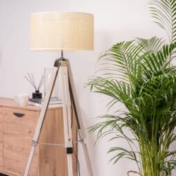 ValueLights Reni Natural Wicker with White Trim Easy Fit Drum Ceiling Lamp Shade - Size: Medium - thumbnail 5