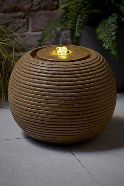 ValueLights Solar Powered Round Ribbed Outdoor Garden Water Fountain Feature in Natural - image 1