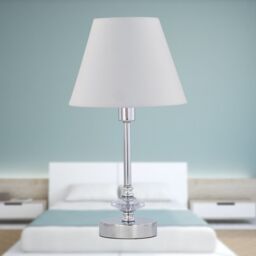 First Choice Lighting Chrome Jewelled Table Lamp with Ivory Off-White Shade in Silver - thumbnail 3