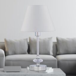 First Choice Lighting Chrome Jewelled Table Lamp with Ivory Off-White Shade in Silver - thumbnail 2