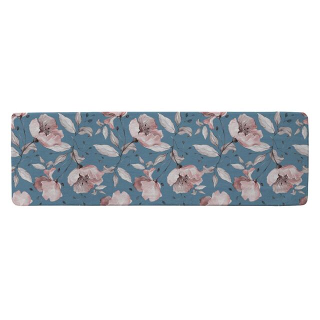 Benjamin Tate Design Pink Flowers On Blue Runner Rug in Natural - Size: 67 cm x 230 cm - image 1