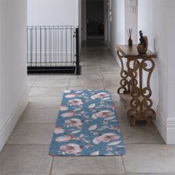 Benjamin Tate Design Pink Flowers On Blue Runner Rug in Natural - Size: 67 cm x 230 cm - thumbnail 3