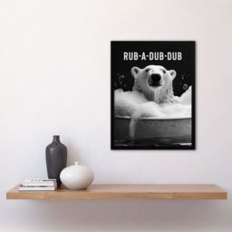 "Artery8 Polar Bear in Bathtub Bath Time Rub A Dub Fun Framed Art Print in White - Size: W12"" x H16""" - thumbnail 4