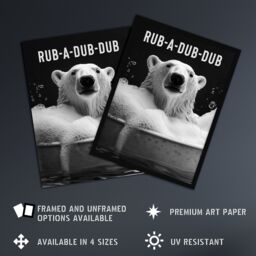 "Artery8 Polar Bear in Bathtub Bath Time Rub A Dub Fun Framed Art Print in White - Size: W12"" x H16""" - thumbnail 2