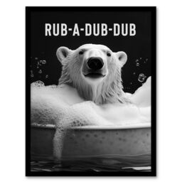 "Artery8 Polar Bear in Bathtub Bath Time Rub A Dub Fun Framed Art Print in White - Size: W12"" x H16""" - thumbnail 1
