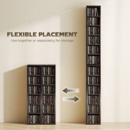 HOMCOM Set of 2 CD Storage Units DVD Shelf with Adjustable Shelves in Jet Black - thumbnail 5