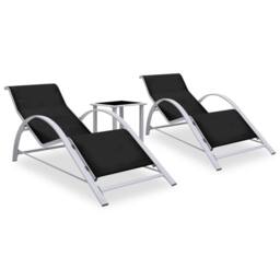 Berkfield Home Sun Loungers 2 pcs with Table Aluminium Black - thumbnail 1