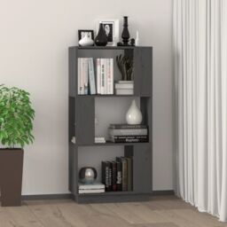 Berkfield Home Book Cabinet/Room Divider Grey 51x25x101 cm Solid Wood Pine - Size: 51 x 25 x 101 cm - thumbnail 3