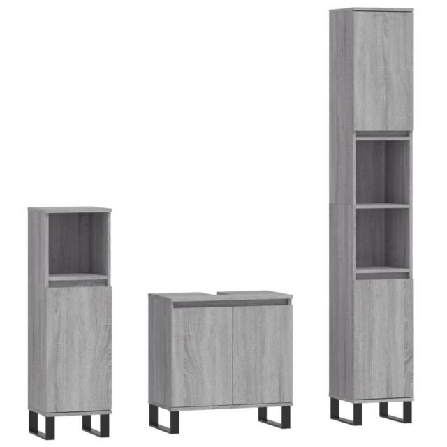 Berkfield Home 3 Piece Bathroom Cabinet Set Grey Sonoma Engineered Wood - image 1