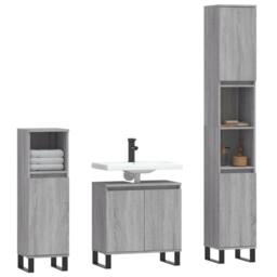 Berkfield Home 3 Piece Bathroom Cabinet Set Grey Sonoma Engineered Wood - thumbnail 3