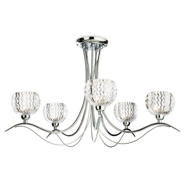 Netlighting Blanche 5 Light Semi Flush Multi Arm Ceiling Light Chrome Moulded Clear Glass G9 in Grey