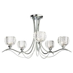 Netlighting Blanche 5 Light Semi Flush Multi Arm Ceiling Light Chrome Moulded Clear Glass G9 in Grey