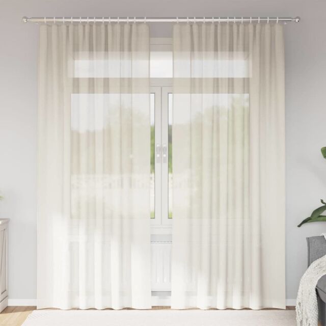 Berkfield Home Voile Curtains with Rod Pockets 2 pcs Cream - image 1