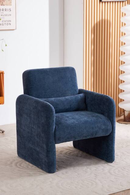 Living and Home Chenille Modern Accent Chair with Lumbar Pillow in Blue - image 1
