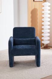 Living and Home Chenille Modern Accent Chair with Lumbar Pillow in Blue - thumbnail 2