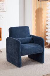 Living and Home Chenille Modern Accent Chair with Lumbar Pillow in Blue