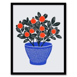 Artery8 Teaberry Red Berry Potted Plant Blue Red Bright Framed Art Print in Orange - Size: A4 - thumbnail 1
