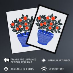 Artery8 Teaberry Red Berry Potted Plant Blue Red Bright Framed Art Print in Orange - Size: A4 - thumbnail 2