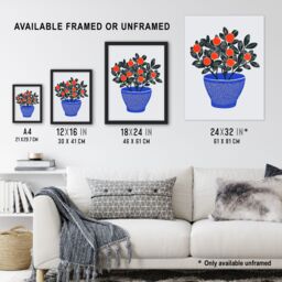 Artery8 Teaberry Red Berry Potted Plant Blue Red Bright Framed Art Print in Orange - Size: A4 - thumbnail 3