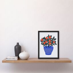 Artery8 Teaberry Red Berry Potted Plant Blue Red Bright Framed Art Print in Orange - Size: A4 - thumbnail 4