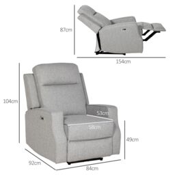 HOMCOM Electric Fabric Recliner Armchair, Reclining Chair with Adjustable Leg Rest, USB Port, for Home Living Room in Grey - thumbnail 3