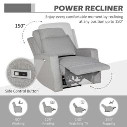HOMCOM Electric Fabric Recliner Armchair, Reclining Chair with Adjustable Leg Rest, USB Port, for Home Living Room in Grey - thumbnail 4