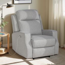HOMCOM Electric Fabric Recliner Armchair, Reclining Chair with Adjustable Leg Rest, USB Port, for Home Living Room in Grey - thumbnail 2