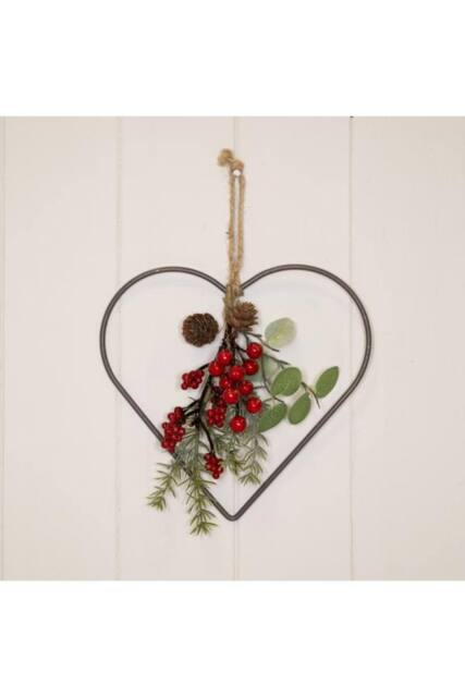 KDMD Wire Heart Wreath with Foliage in Red - image 1