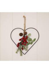 KDMD Wire Heart Wreath with Foliage in Red - thumbnail 1