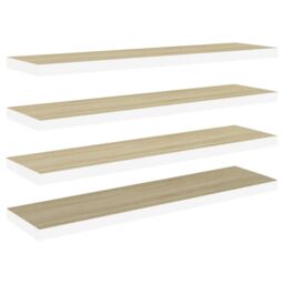 Berkfield Home Floating Wall Shelves 4 pcs Oak & White 90x23.5x3.8 cm MDF in Brown - thumbnail 2