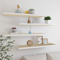 Berkfield Home Floating Wall Shelves 4 pcs Oak & White 90x23.5x3.8 cm MDF in Brown