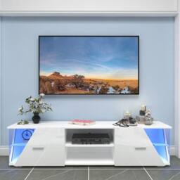 Dprodo 150cm High Gloss TV Unit Cabinet TV Stand in White - Size: 1 Pack - thumbnail 3
