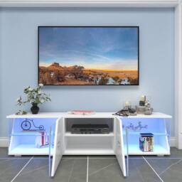 Dprodo 150cm High Gloss TV Unit Cabinet TV Stand in White - Size: 1 Pack - thumbnail 7