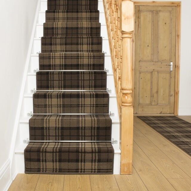runrug Stair Runner Carpet for Staircases - Soft & Comfy, 9mm - 'Tartan' in Brown - Size: 70 cm x 690 cm