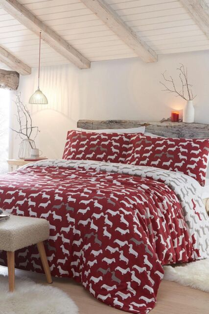 Fusion 'Dudley Dog Love' 100% Brushed Cotton Duvet Cover Set in Red - Size: King - image 1
