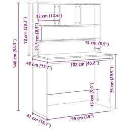 Berkfield Home Decorative Desk with Shelves Artisan Oak 102x45x148 cm Engineered Wood in Brown - Size: 102 x 45 x 148 cm - thumbnail 9