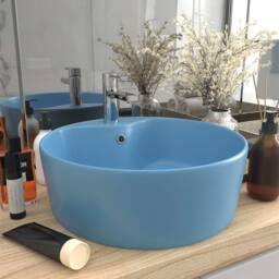 Berkfield Home Luxury Wash Basin with Overflow Matt Light Blue 36x13 cm Ceramic - thumbnail 2