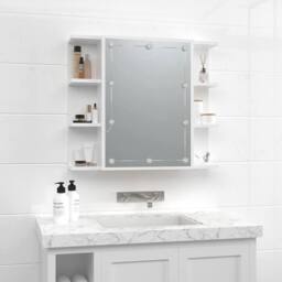 Berkfield Home Mirror Cabinet with LED High Gloss White 70x16.5x60 cm - thumbnail 4