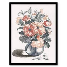 Artery8 Still Life Pink Roses in Glass Vase Teyler Framed Wall Art Print in White - Size: A4 - thumbnail 1